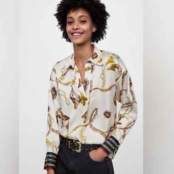 Zara Tops - Zara Butterfly Chain Print Pop Over Blouse Size Small